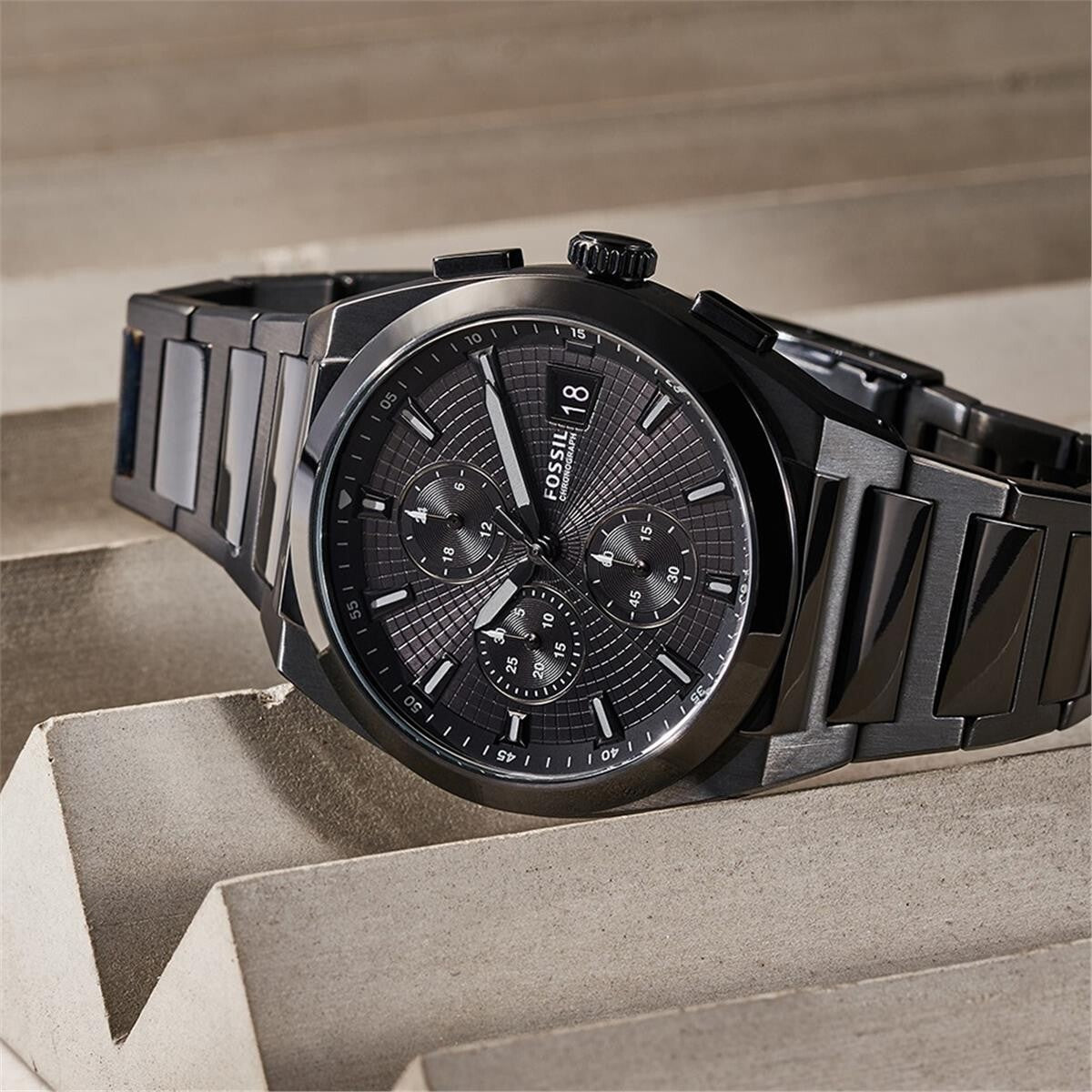 Men's Fossil Everett Chronograph Black Stainless Steel Watch- FS5797